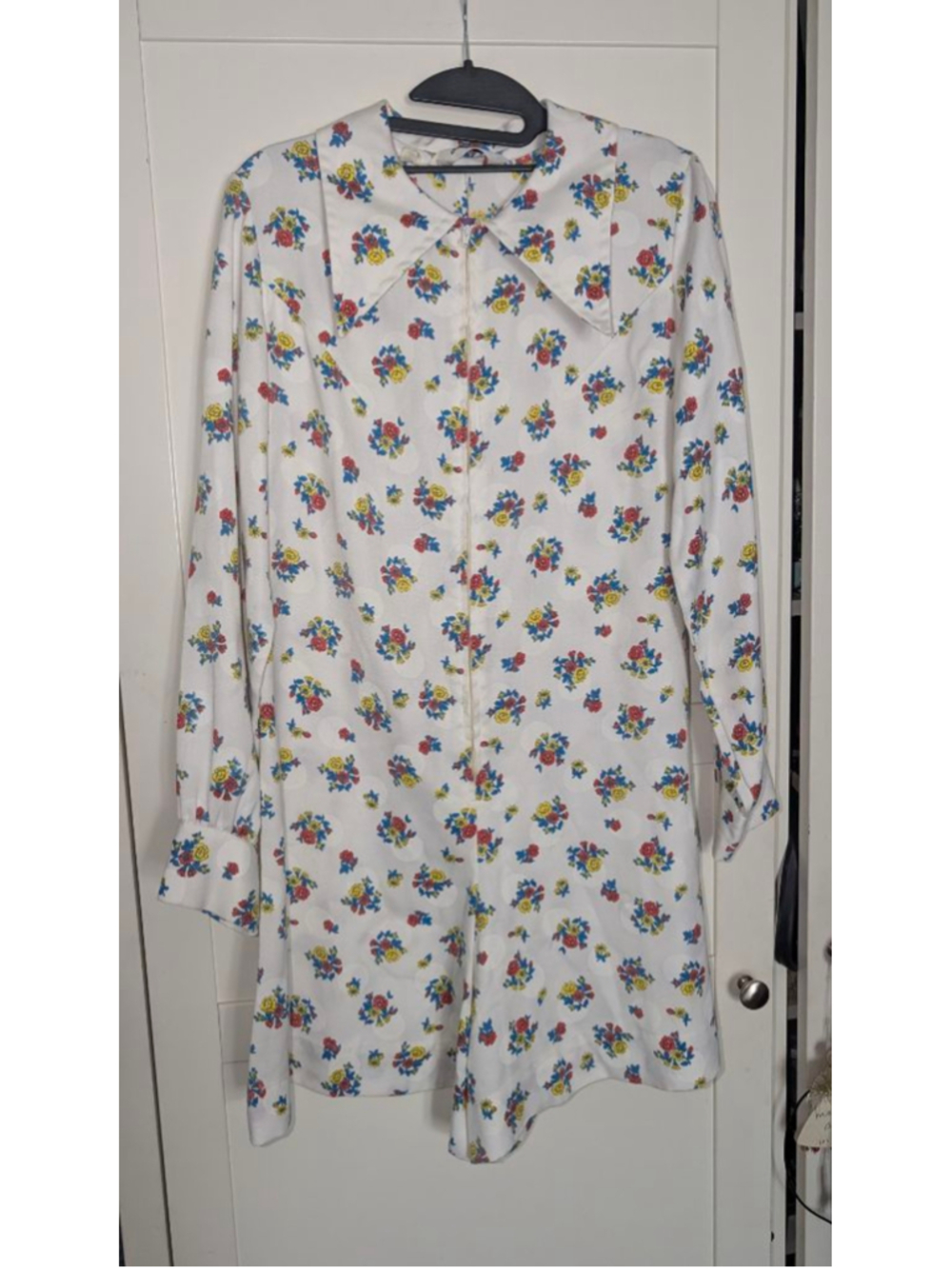 Women's Grasshopper Floral vintage 70s Romper Juniors 11 White floral dagger col